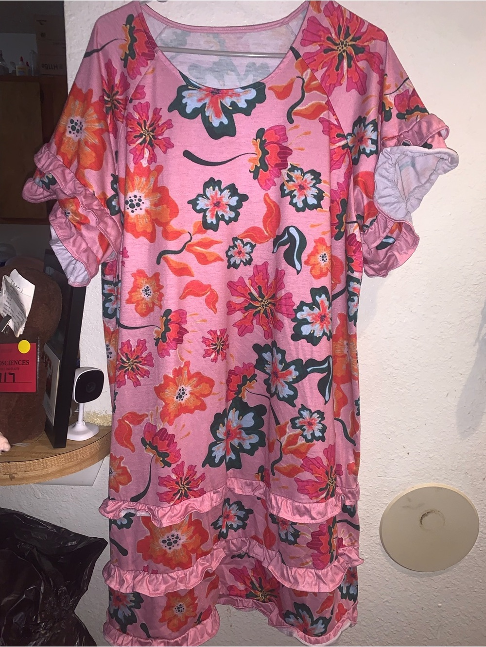 Pink Floral Ruffled Short Sleeve Dress